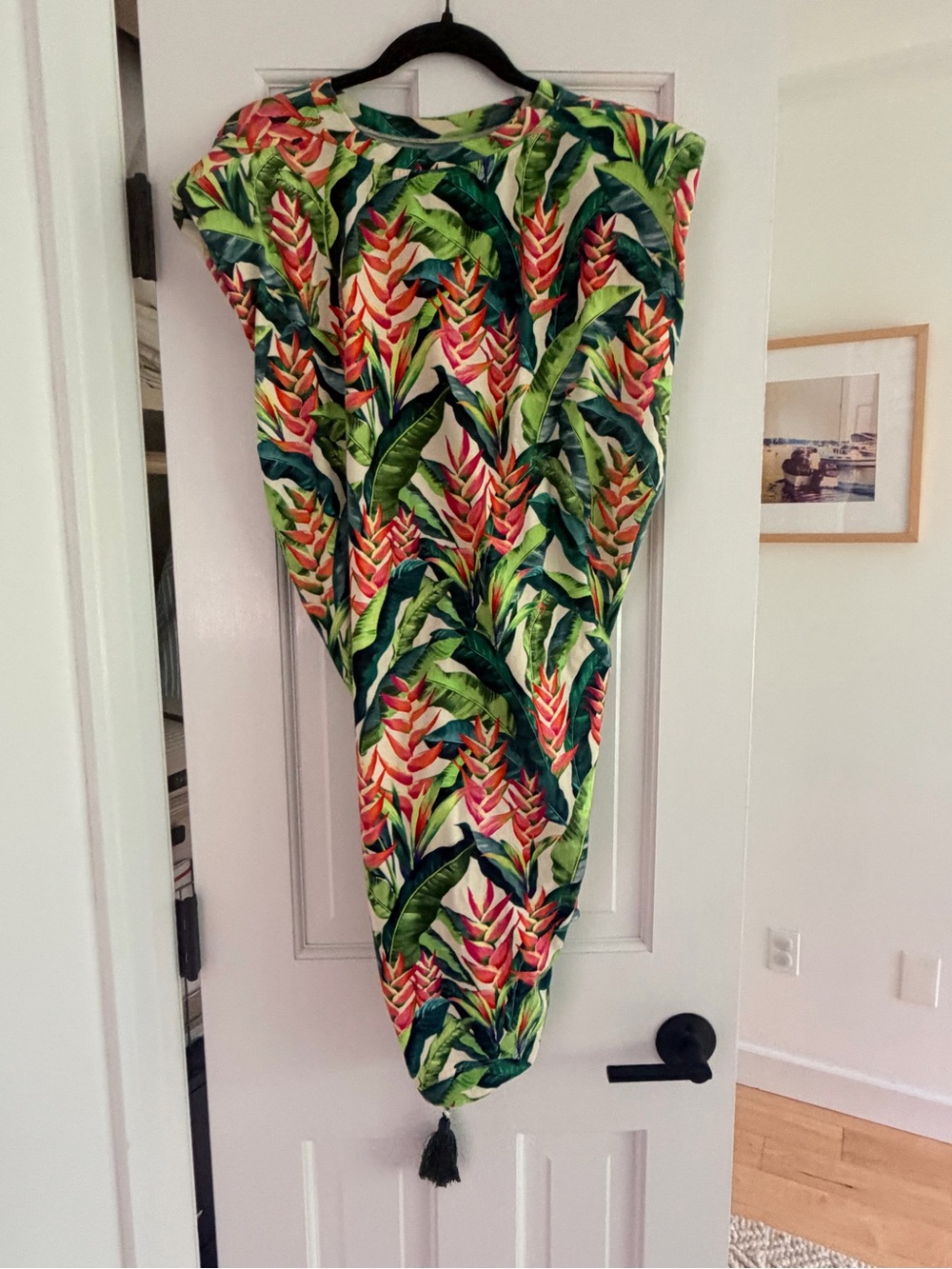 FARM Rio Tropical Leaf & Floral Print Dress in Green & Coral - Picture 2 of 3